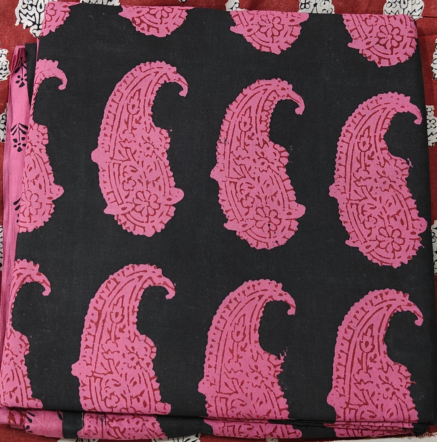 Pure Cotton Complete Salwar Suite material with Dupatta (Pink n Black)