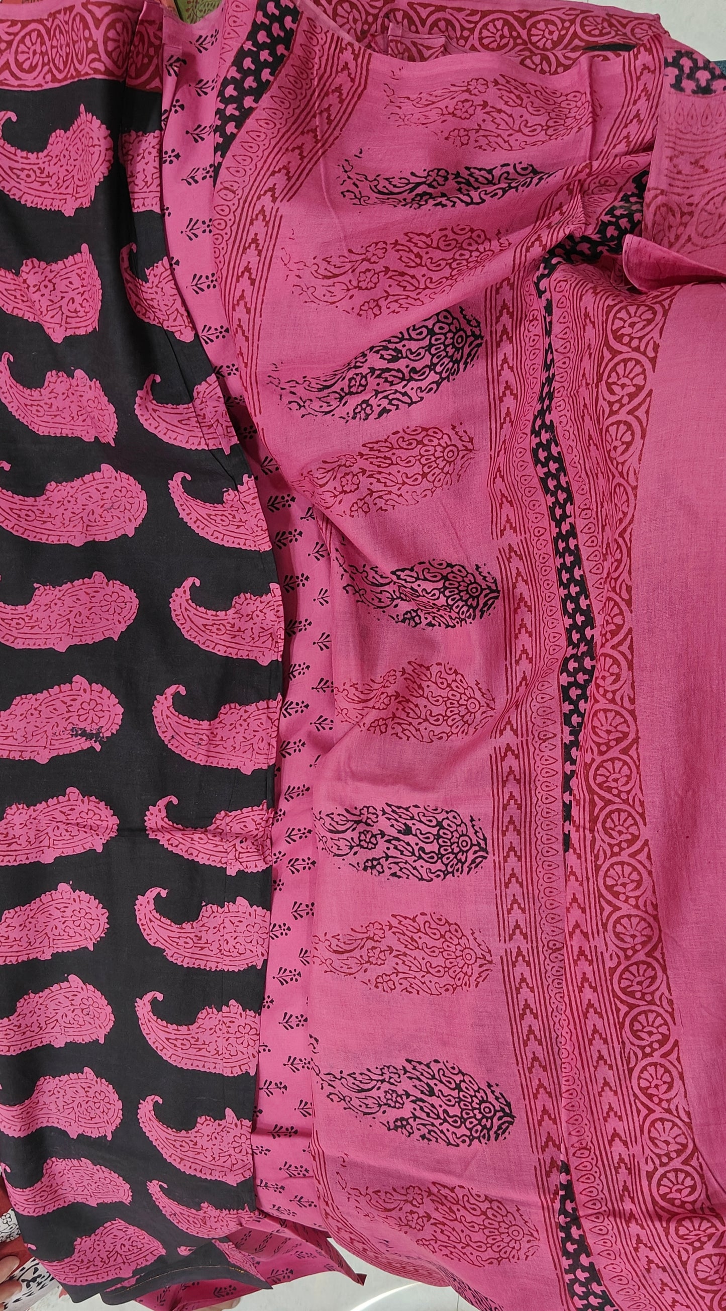 Pure Cotton Complete Salwar Suite material with Dupatta (Pink n Black)