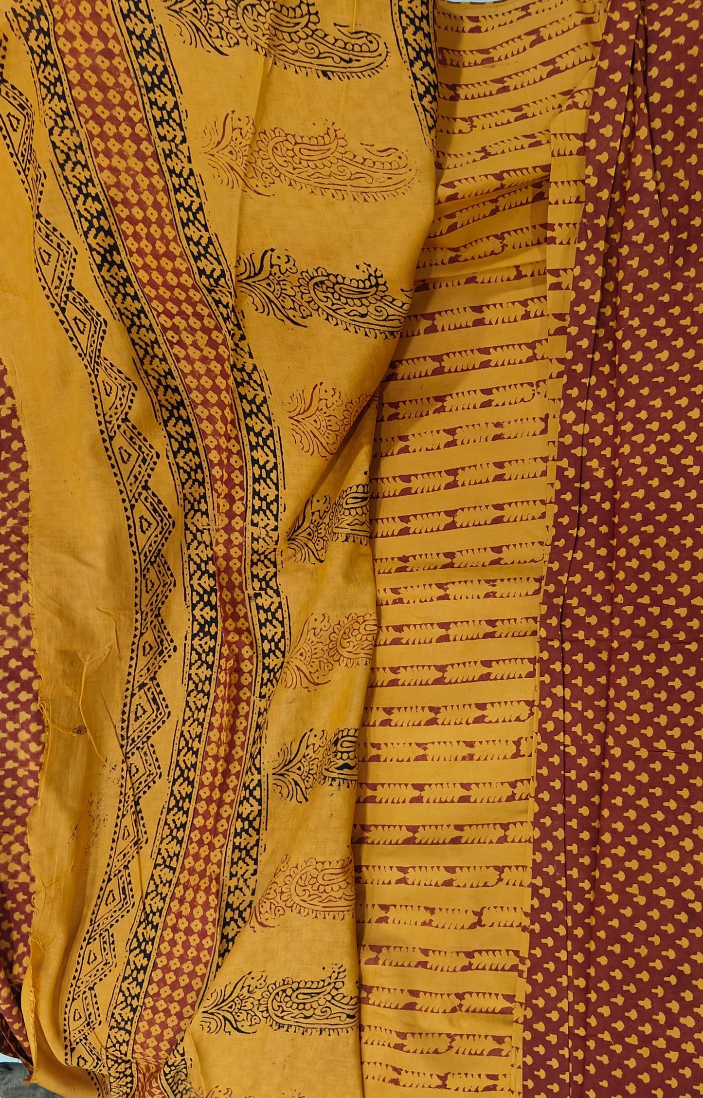 Pure Cotton Complete Salwar Suite material with Dupatta (Mustard & Maroon)