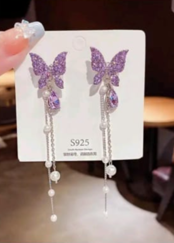 Lilac Crystal Butterfly Earrings