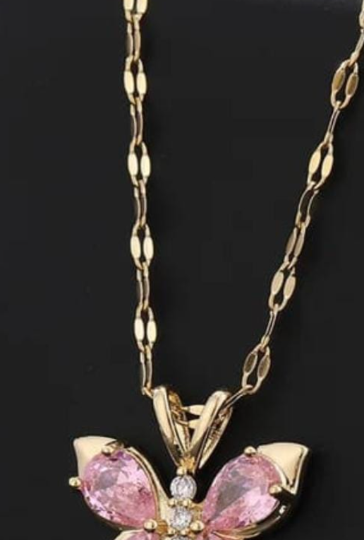 Pink Crystal Butterfly Pendant