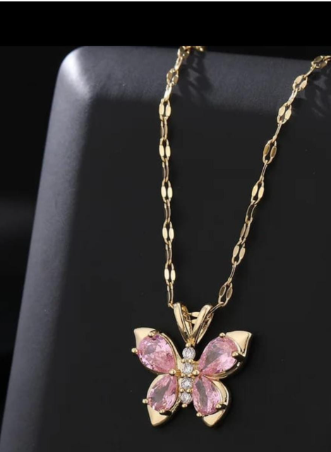 Pink Crystal Butterfly Pendant