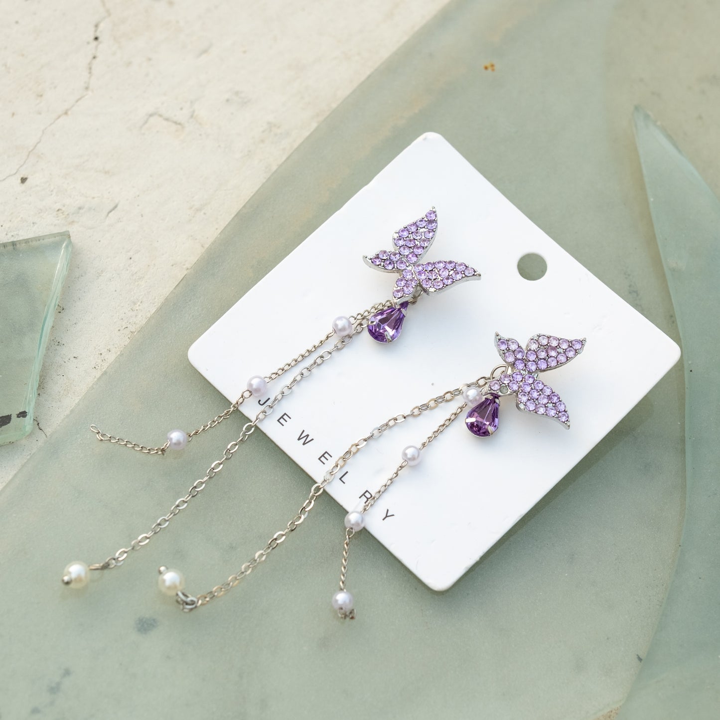Lilac Crystal Butterfly Earrings