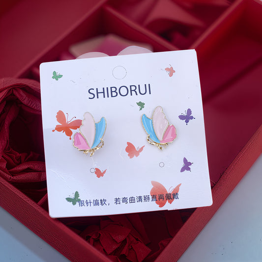 Pink n Blue Butterfly Studs