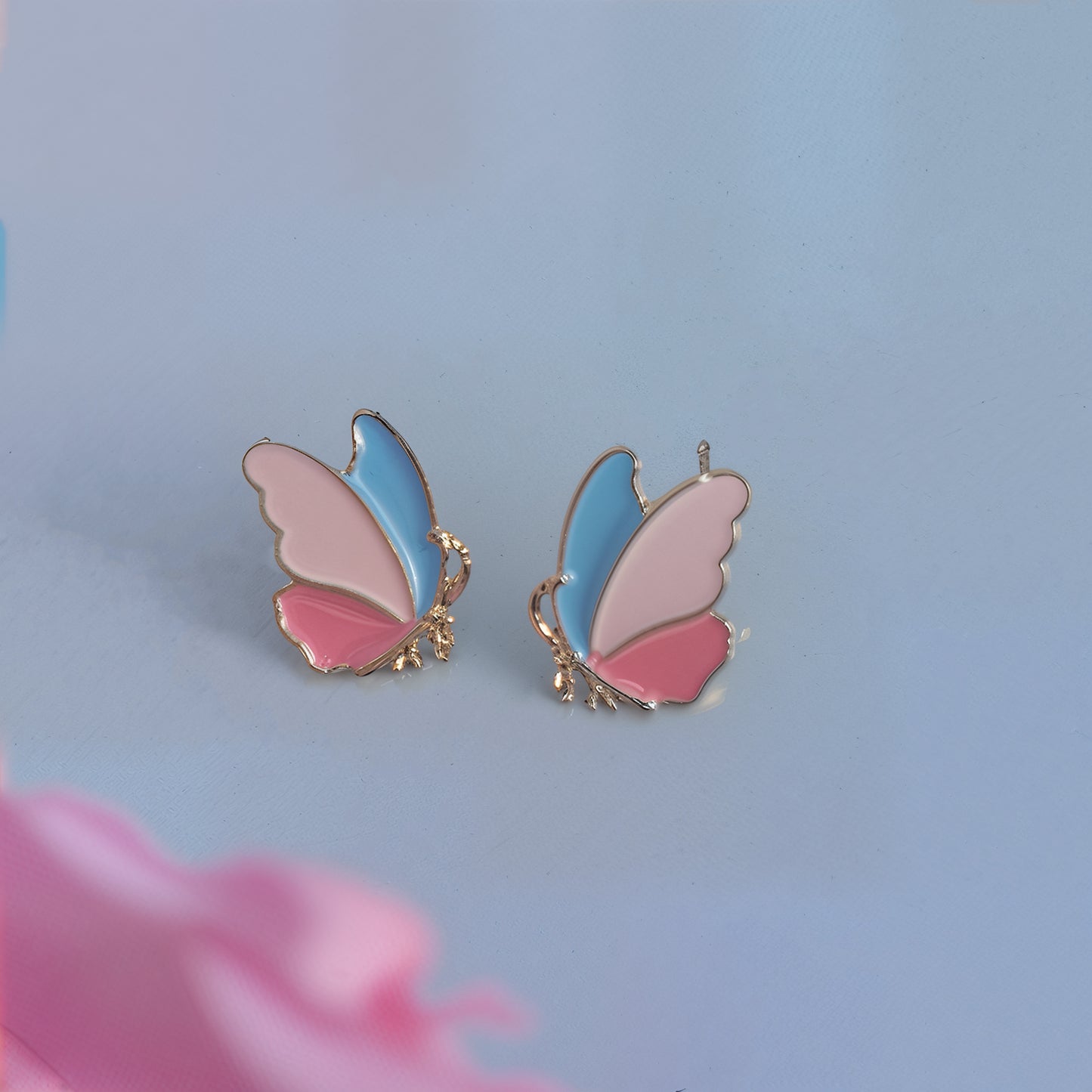 Pink n Blue Butterfly Studs