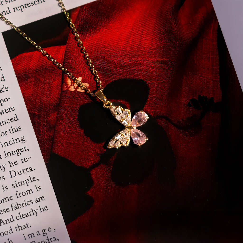 Pink Crystal Butterfly Pendant