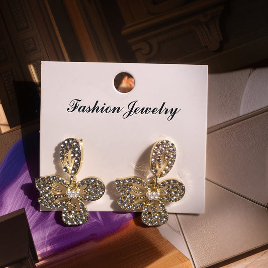 Long Flower Crystal Western Earrings