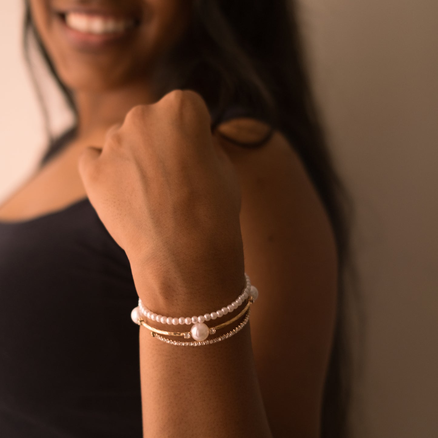 Gold Pearl Three in one Bracelet