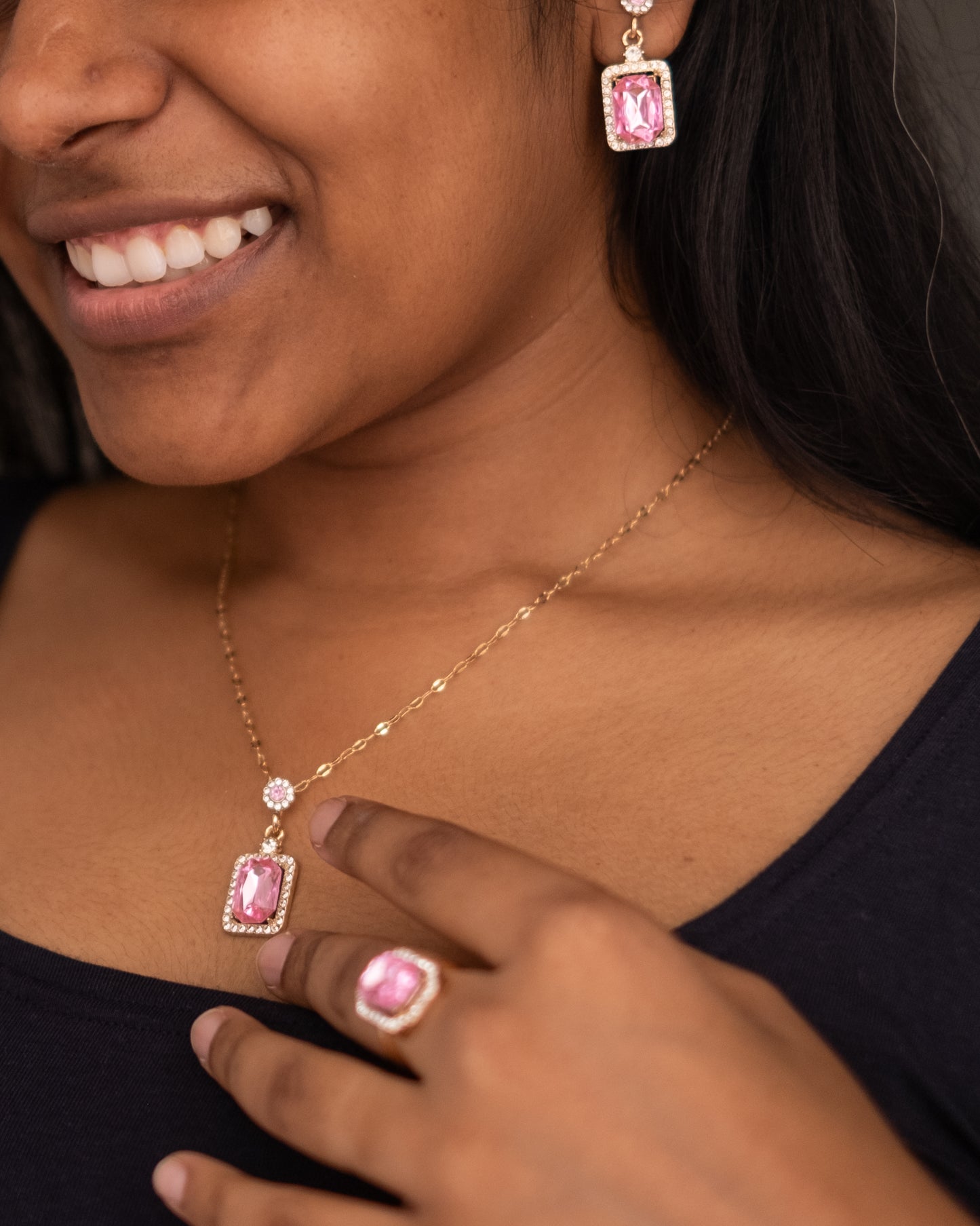 Pink Crystal Pendant Set