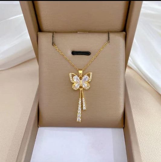 Golden Studded Butterfly Pendant
