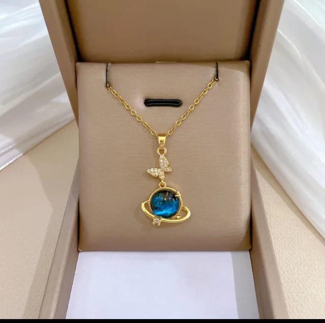 Butterfly Pendant with Blue Crystal