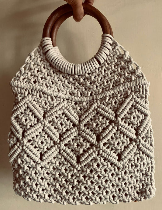 Ring Handmade White Macrame Bag
