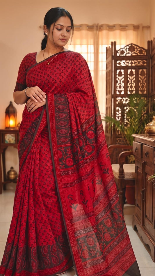 Modal Silk Saree(Red)