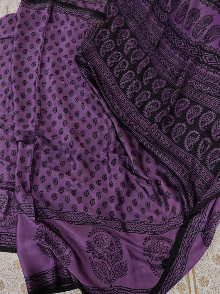 Modal Silk Sarees (Purple with Black Blocks)