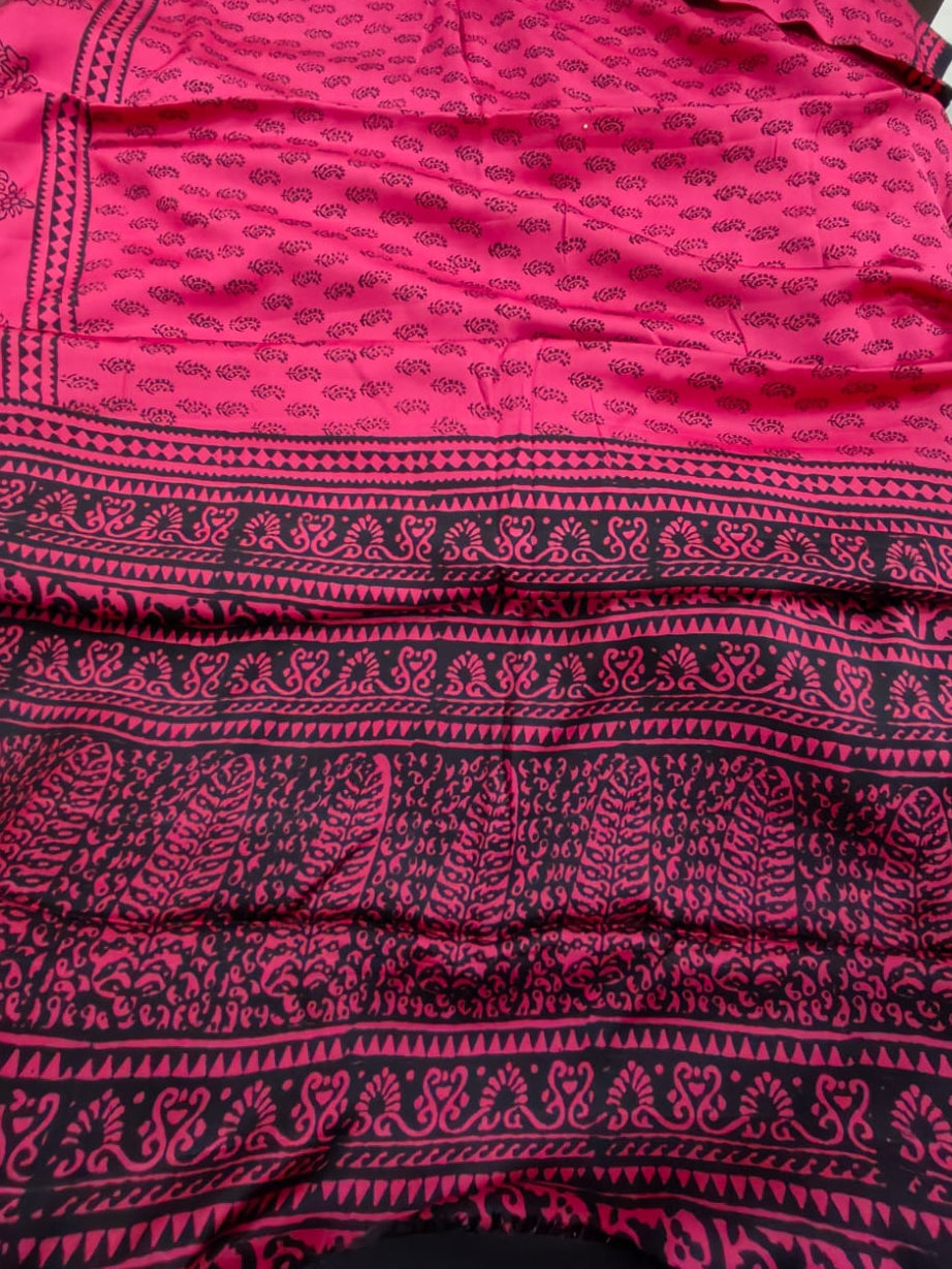 Modal Silk Saree(Bottle Green)(Fuchsia/ Pink)