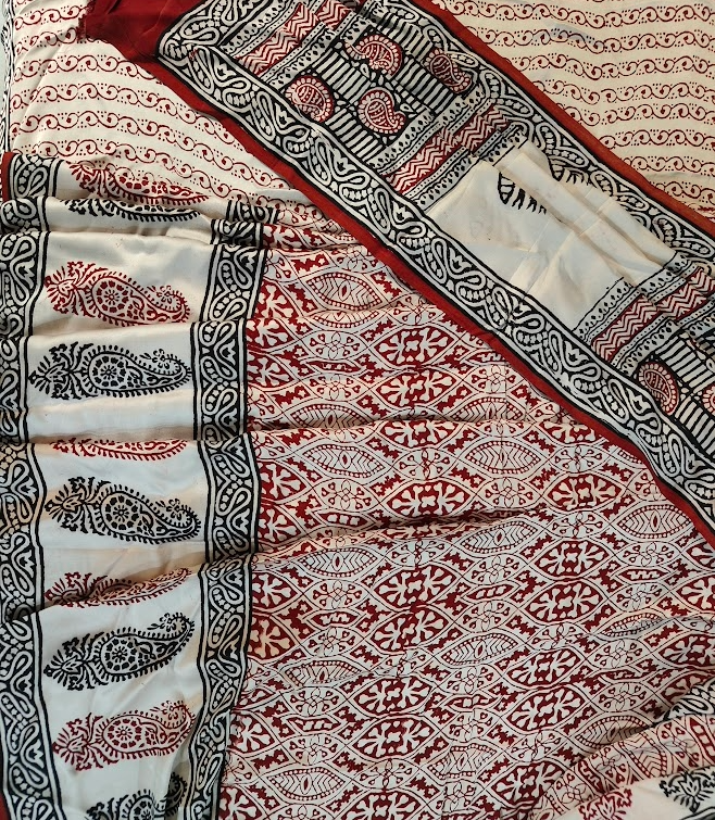 Modal Silk Saree (Maroon Geometric Blocks)